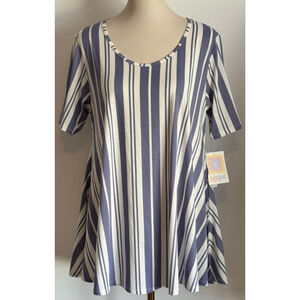 Women's LuLaRoe Perfect T Striped Short Sleeve Tee M Blue White